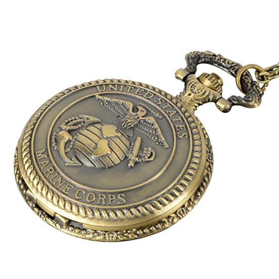 Men's United States Eagles Marine Corps Retro Style Bronze Quartz Pocket Watch