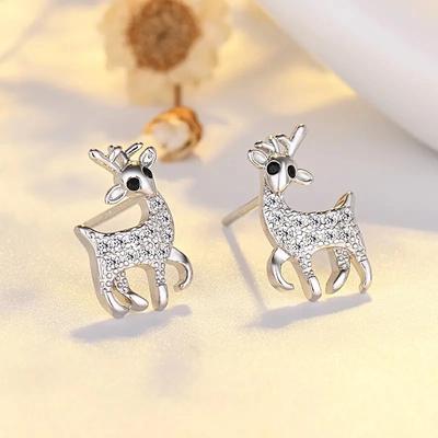 Huitan Niedliche Hirsch Tier Ohrstecker für Frauen Farbe/Roségoldfarben Neu designte Weihnachts-Ohrringe Schönes Geschenk Schmuck