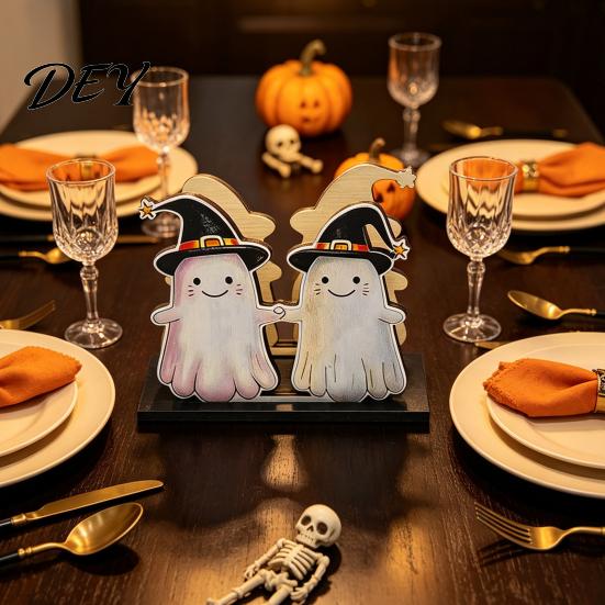 Cute Desktop Storage Box Halloween Wooden Napkin Holder, Pastel Pumpkin Ghost Black Cat Tabletop Tissue Dispenser, Waterproof Party Table Decor