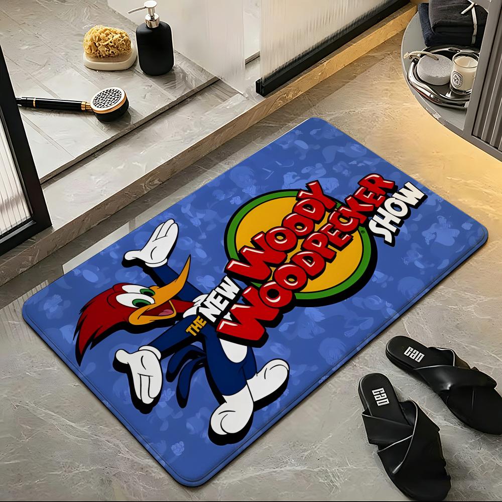 Cartoon W-Woody W-Woodpecker Floor Mat Soft Flannel Entrance Door Mat Non Slip Absorbent Bathroom Bedroom Floor Rug