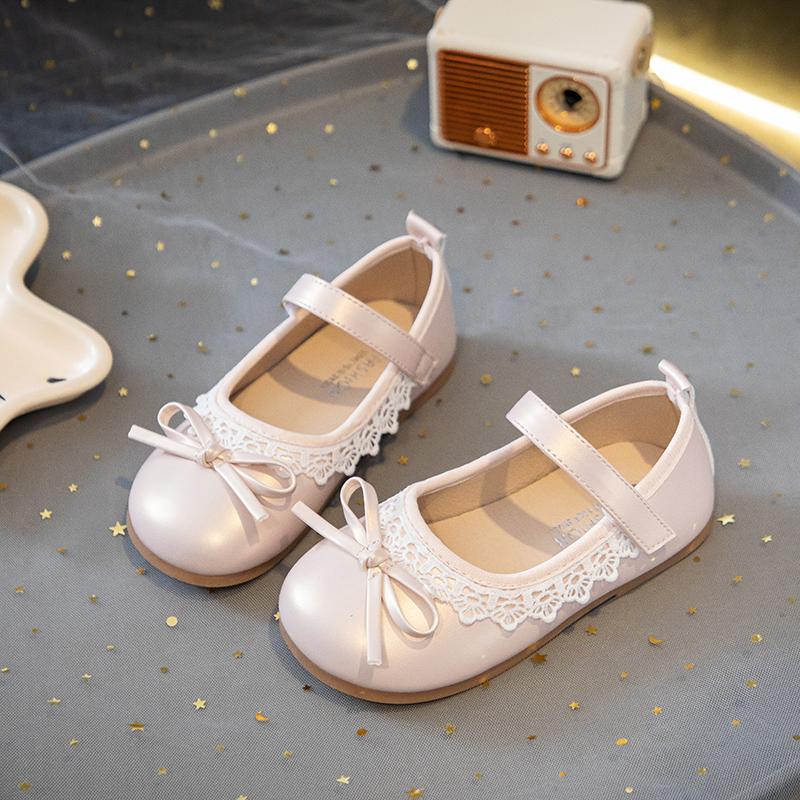 Spring Girl's Princess Shoes Frilly Pink Beige Children Flats Sweet Plain-colored Party-perfect Toddler Kids Leather Shoe 22-31