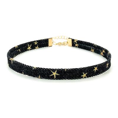 Trendy Blue Denim Gothic Goth Punk Star Choker Necklace Personality Vintage Clavicle Chain For Women  Jewelry Accessories