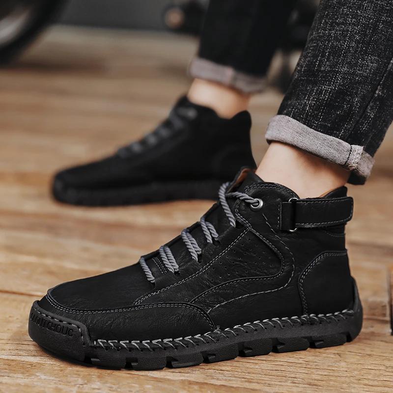 Fashion New Handmade Men's Boots Outdoor Leather Platform Casual Shoes High Quality Hking Boots for Men Winter Comfortable Ankle Boots