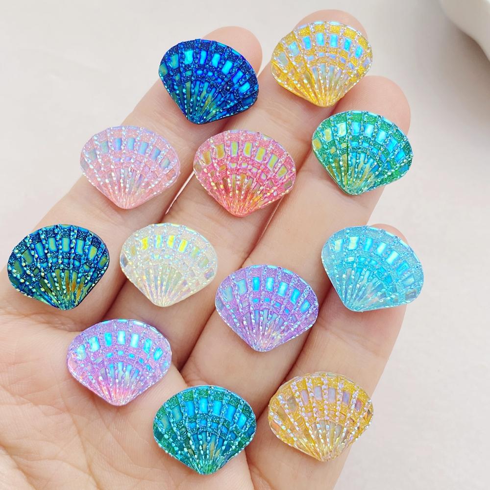

50 шт. Милые блестящие ракушки из смолы, кабошоны с плоской задней стороной для заколки для волос, скрапбукинга, DIY, аксессуары для ювелирных изделий, украшения для рукоделия