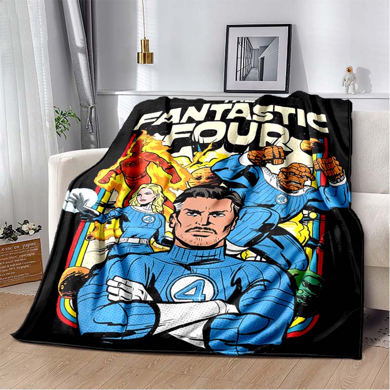 

Comic Superhero Team Print Flannel Blanket, Retro Action Character Throw Blanket 80cm x 120cm