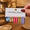 Color C-shaped acrylic earrings, European and American fashion personalized leopard print creative resin jewelry set