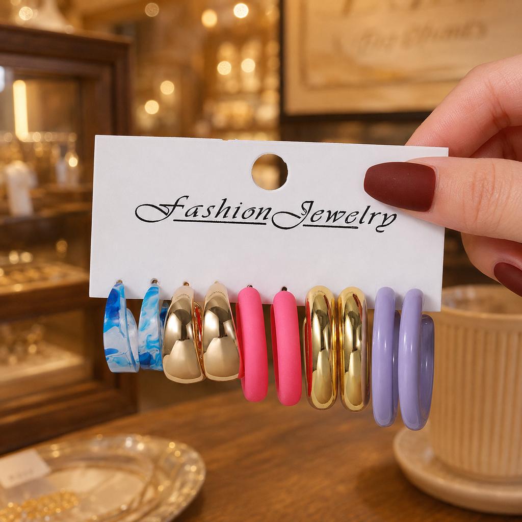 Color C-shaped acrylic earrings, European and American fashion personalized leopard print creative resin jewelry set