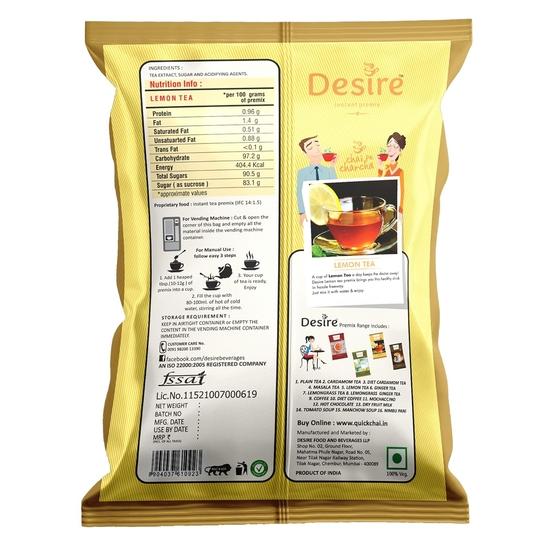 Desire Miscela Istantanea Tè al Limone in Polvere | Miscela Istantanea Rinfrescante per Tè Freddo | Basta Aggiungere Acqua Calda | Adatto per Preparazione Manuale - 500g Serve 40 Tazze