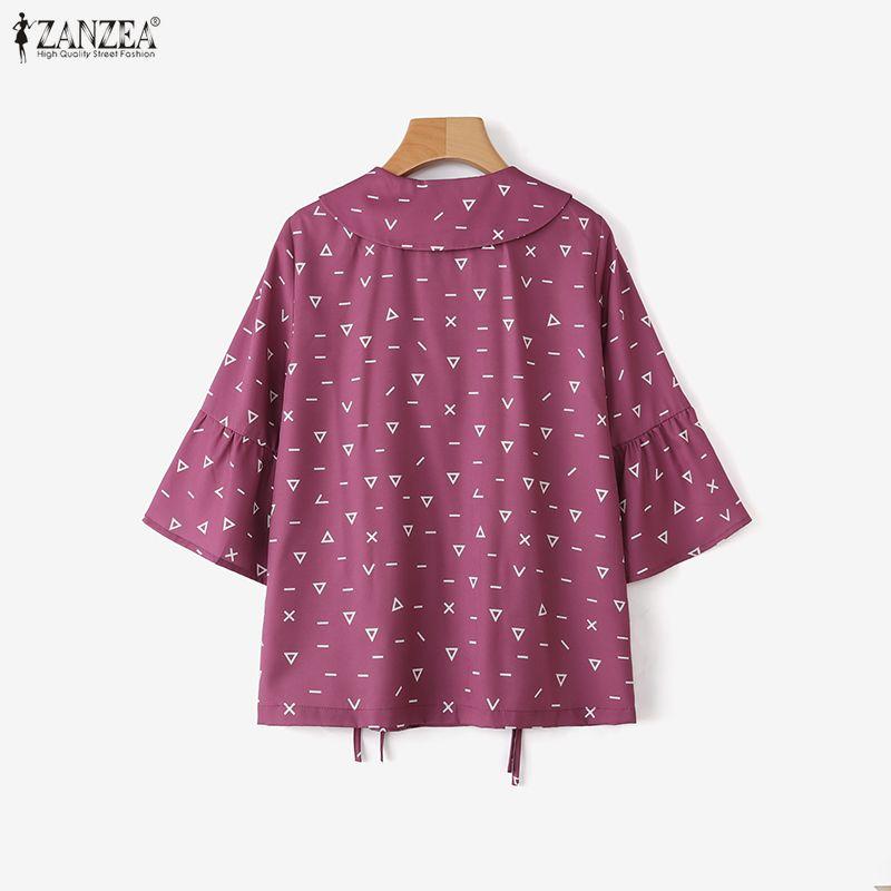 ZANZEA Women Turn Down Collar Loose Casual 3/4 Sleeve Print Blouse