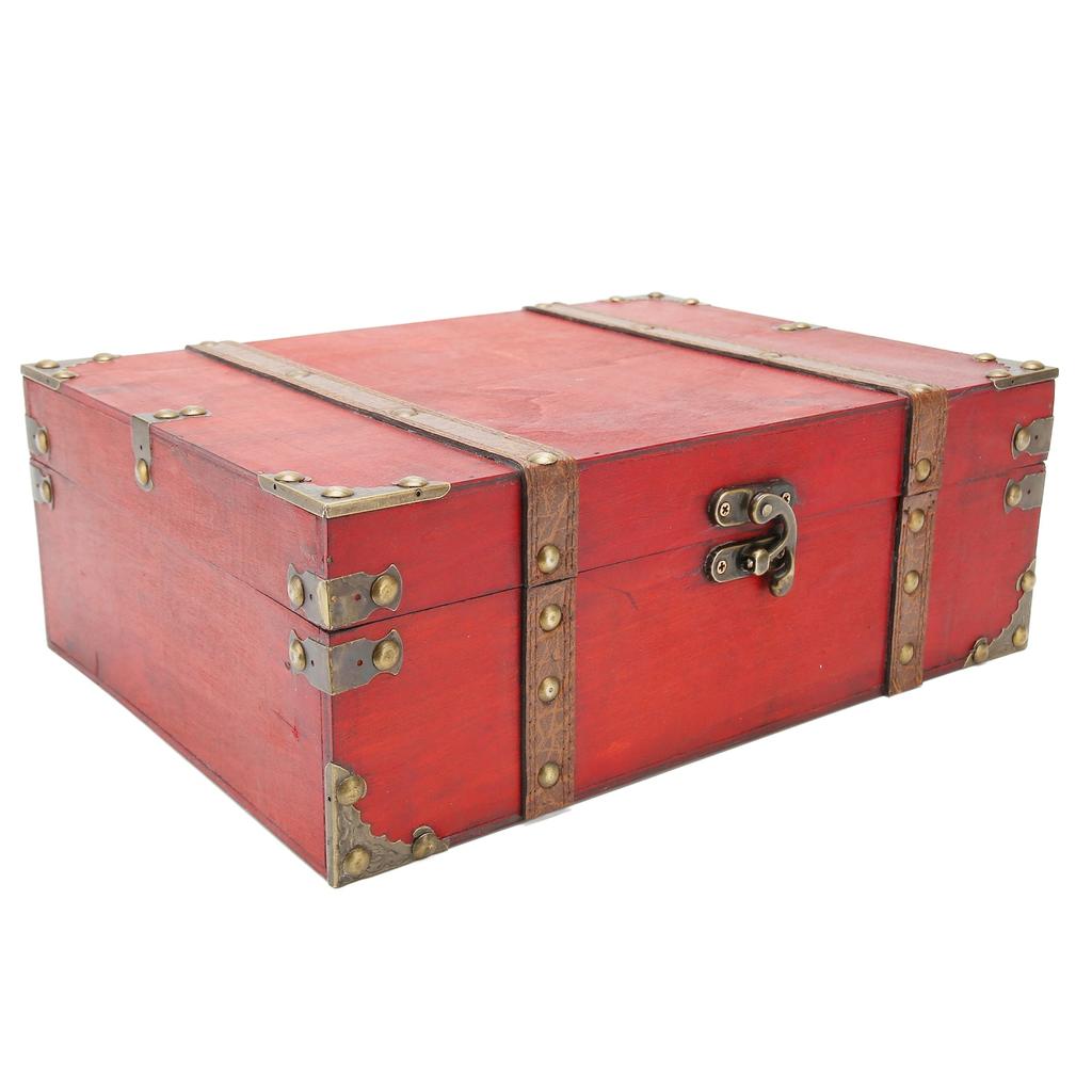 Rectangle Treasure Chest Vintage Large Capacity Reinforced Corners Wood Treasure Box for Postcards