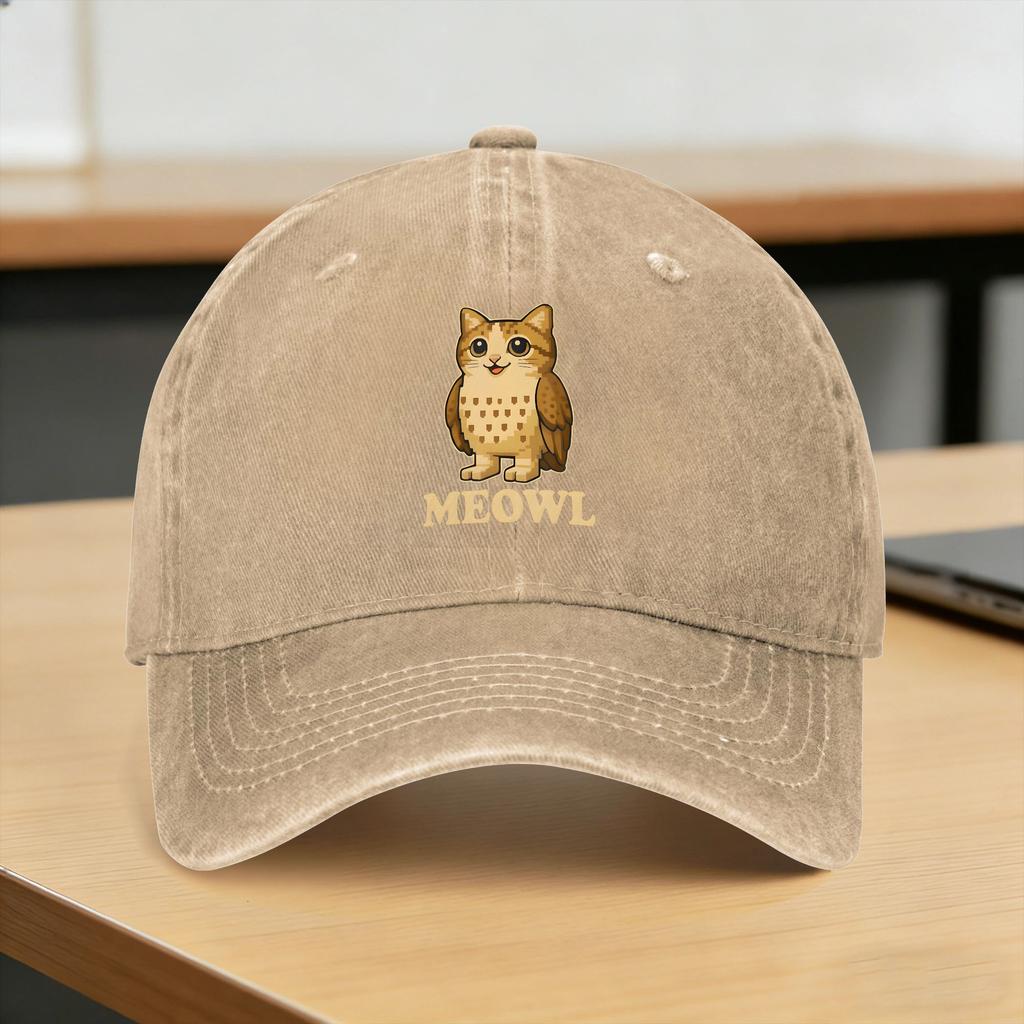 Meowl Meow Cat Owl Brainrot Funny Washed Baseball Cap Casual Sun Trucker Hat Spring Women Unisex Tennis Skate Baseball Caps