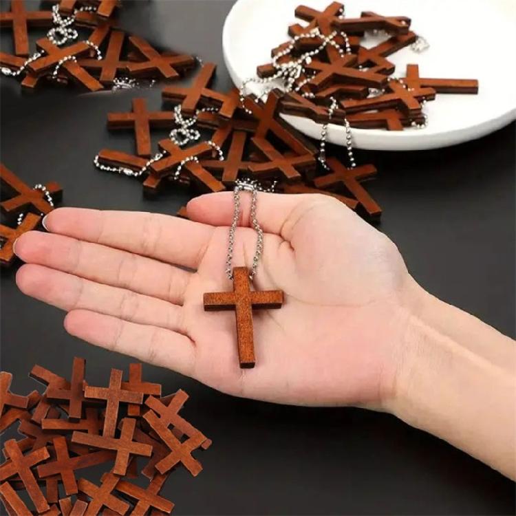 Pack of 100pcs Wooden Crucifix Charm On Delicate Beaded Chain Versatile Jewelry For Keychain or Bag Decoration