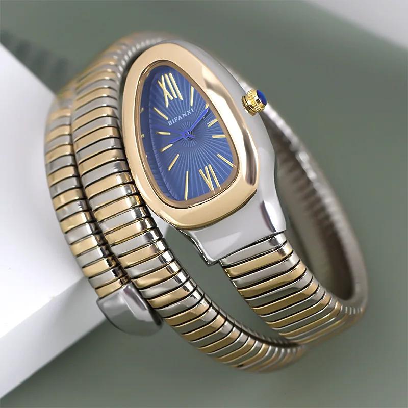 Fashion Snake Women's Quartz Watches Hot Sale Two-ring Coil Watch Strap Luxury Gold  Rose Gold Bracelet Wristwatch Gift Relogio