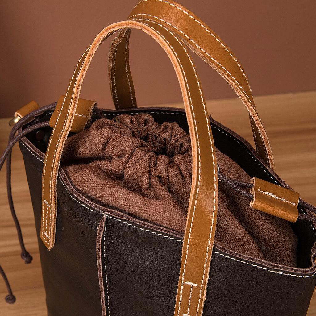 Johnature Leisure Women Bucket Bag Genuine Leather Vintage Handbag Real Cowhide Versatile Shoulder & Crossbody Bags