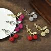 Sparkling 3D Cherry Keychain Charm Bag Accessory Fashionable Rhinestones Fruit Shaped Key Ring Ornament for Women