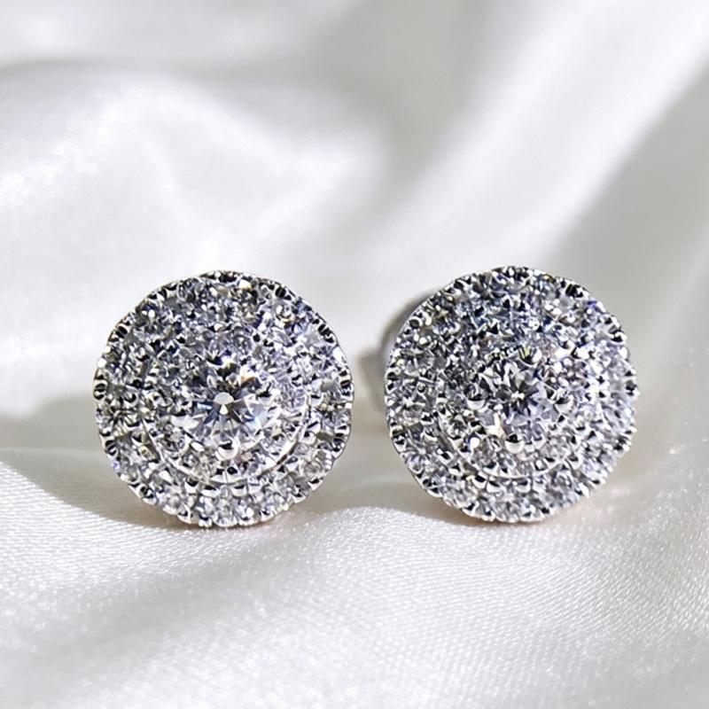 Popular stud earrings, round diamonds full of zircon copper earrings, women's, European and American classic trinkets
