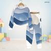 Boys Girls Blue White Printed Hooded Long Sleeve Sweatshirt Cuffed Pants Two Piece Set