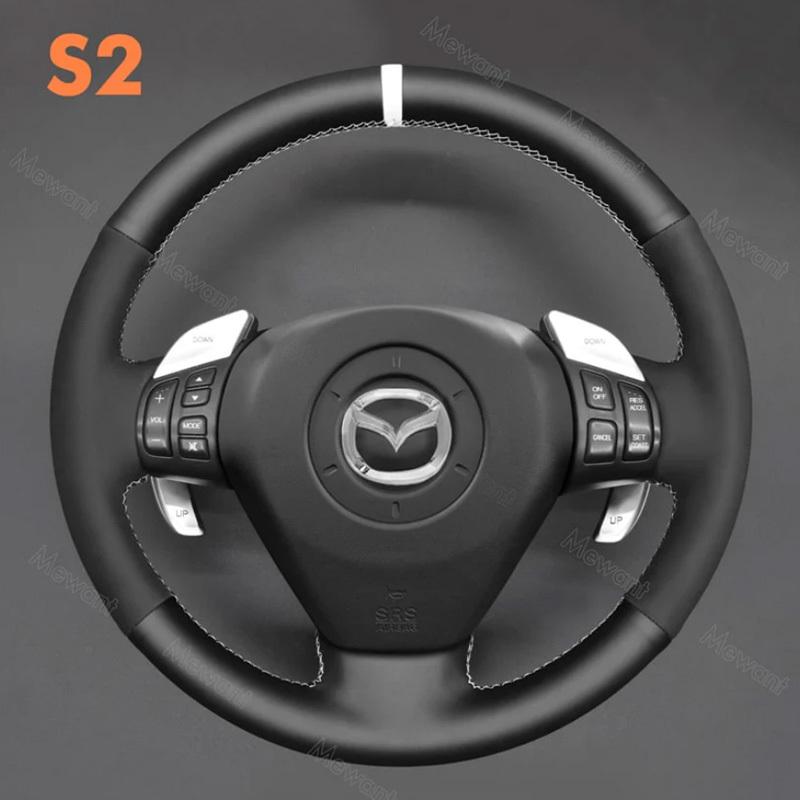 For Mazda RX-8 RX8 2004-2008 ize Hand-stitched Fully Covered Red Leather Car Steering Wheel Cover Car Interior