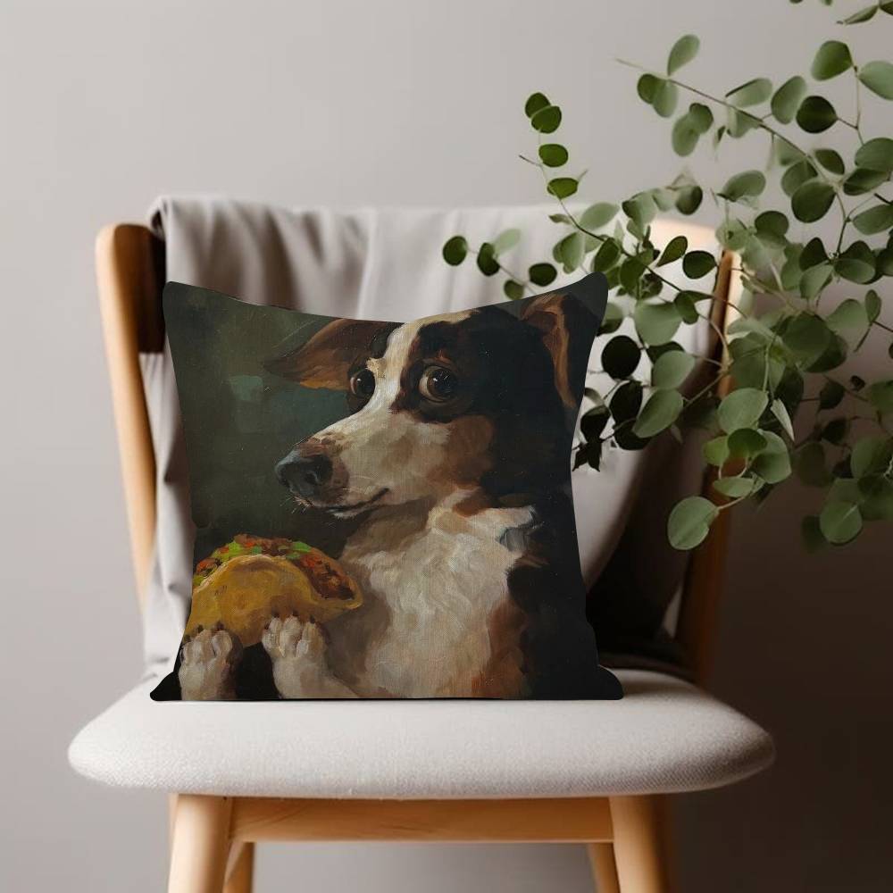 Funny Cute Puppy Eating Pizza Animal Cushion Cover Inches Farmhouse Decor Home Throw Pillow Covers for Couch Decorations