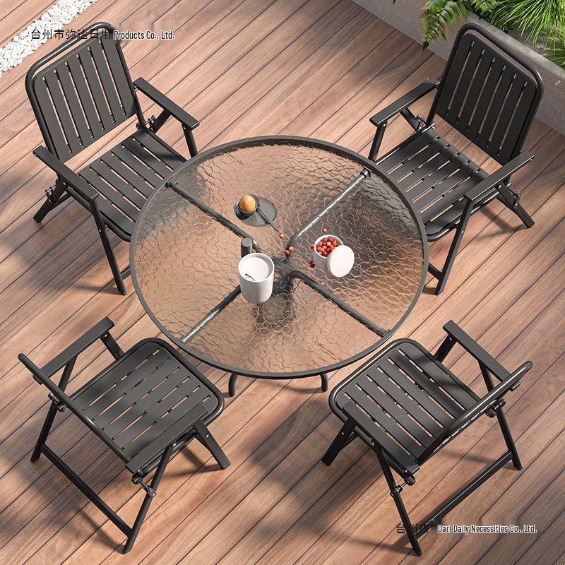 Waterproof Outdoor Folding Chair & Picnic Table Set with Backrest for Beach, Balcony, and Camping