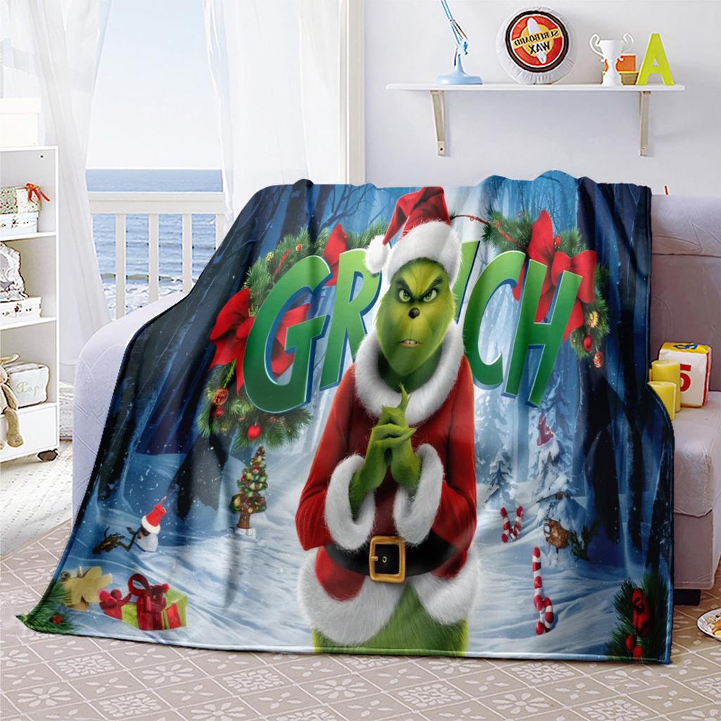 Christmas Gift Comedy Movie How the Grinch Stole Christmas Blanket Home Warming, Four Season Bed Decoration Sofa Cover Flannel Throwing Blanket K5