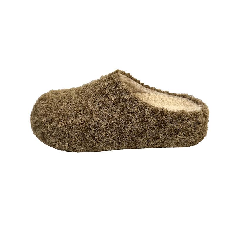Retro niche evening wind woolen bag head half slippers women wear lazy people pedal thick-soled Mao Mao Boken shoes