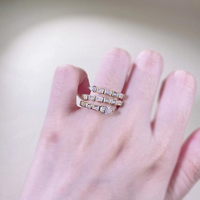 Zhuozhifan S925 Silver Three-Row Pave Snake Ring for Women