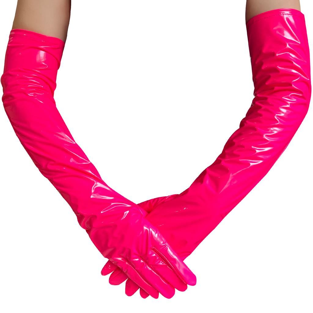 Förlängda Spegel Patentläder Klubbstil Cos Mörka Handskar Sexig Catwoman Underklädesset Tight Belagda Handskar Cool