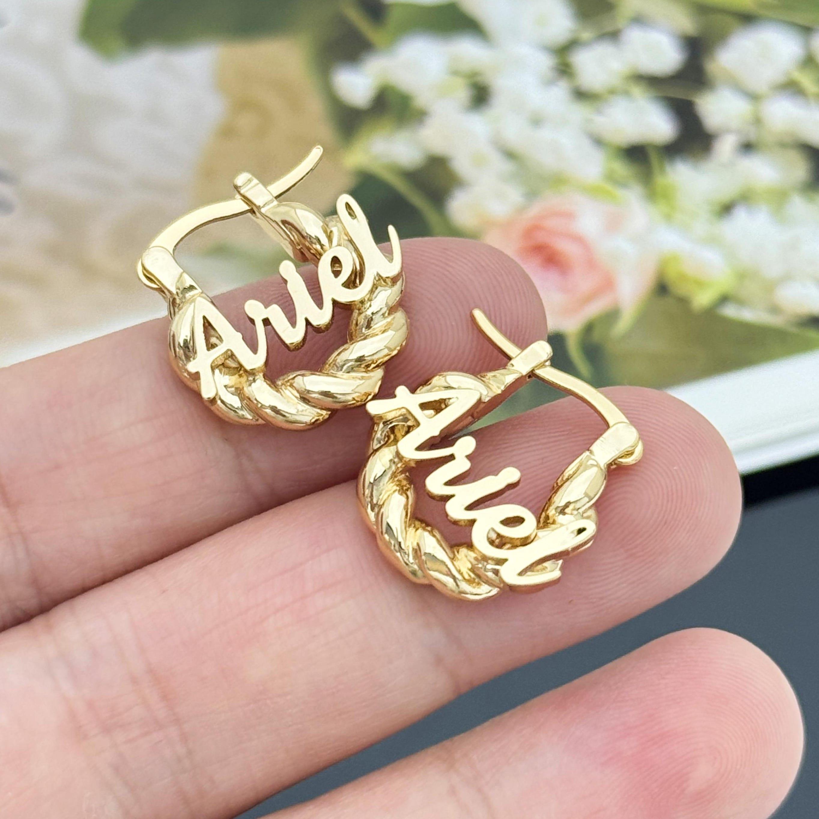 Custom Name Stainless Steel Hoop Earrings Plated 18K Gold Trendy Gift 18mm золотой