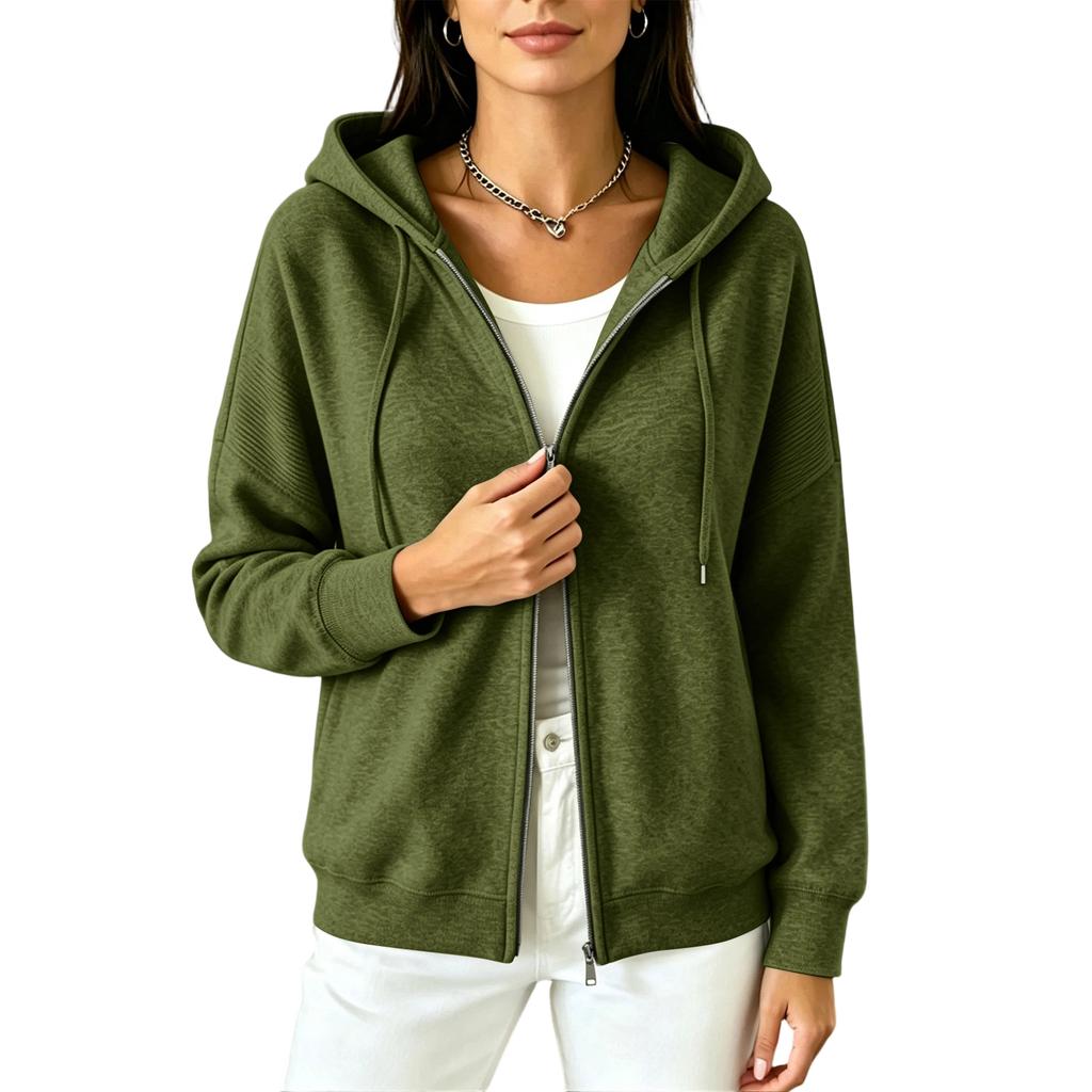 Damen Kapuzen-Strickjacke mit Reißverschluss Lockerer Schnitt Langarm Strickpullover Jacke für Herbst Winter