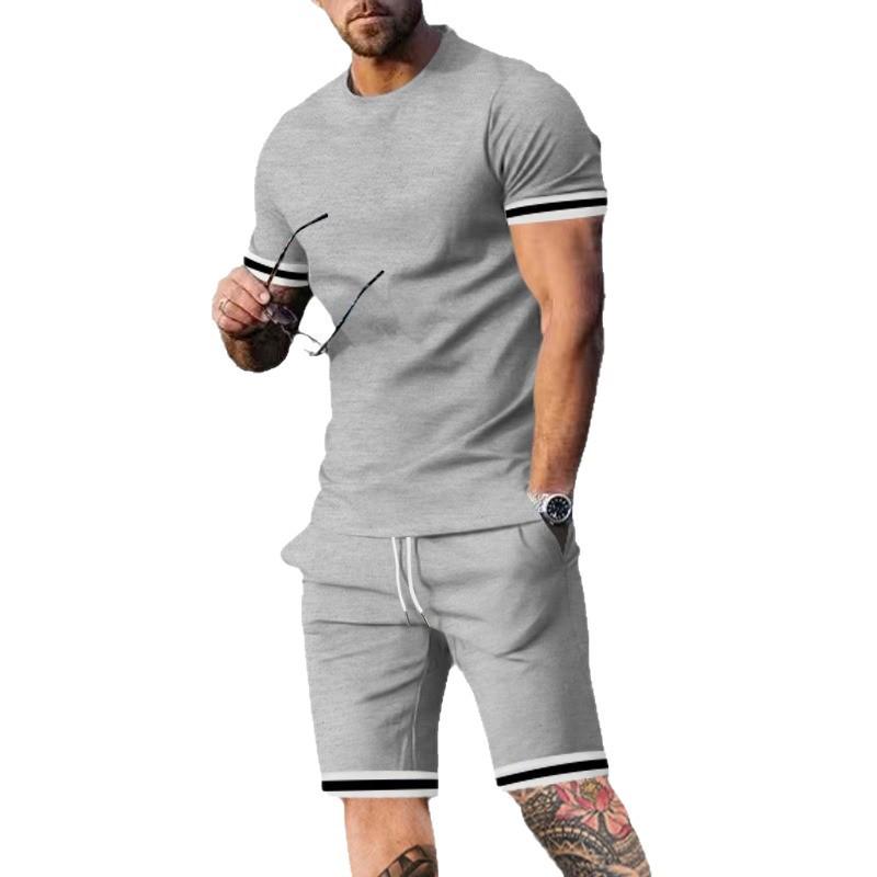 Men's Summer Sport Shorts & Round Neck T-shirt Set, Europe Style