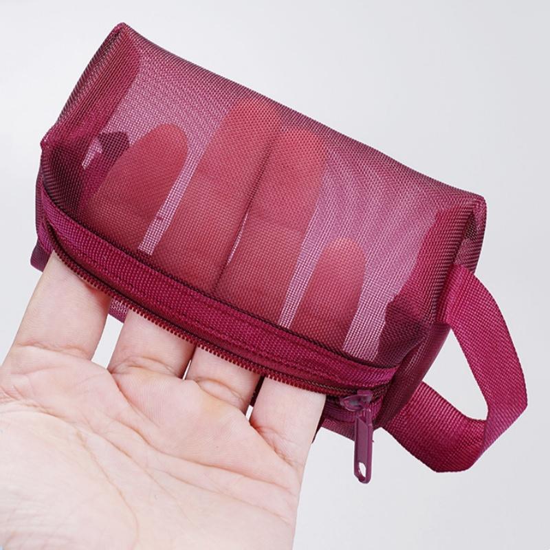 Portable Vintage Three-dimensional Square Nylon Mesh Coin Purse Transparent Cosmetic Bag Large Capacity Key Makeup Earphone Bag