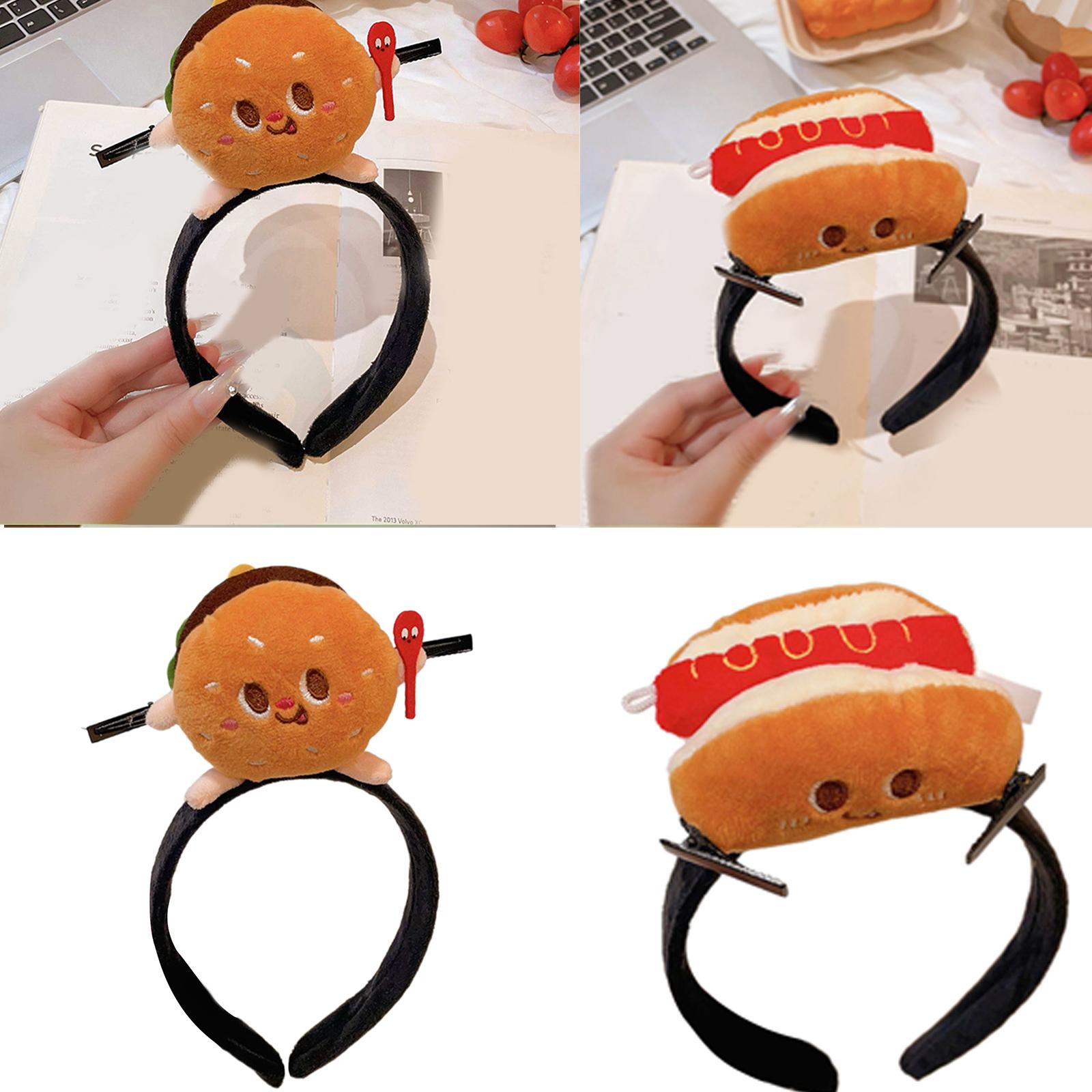 

Lovely Hamburger Plush Headband Cartoon Headband Women Face Washing Hairband Family Gathering Headwear Party Accessories 6