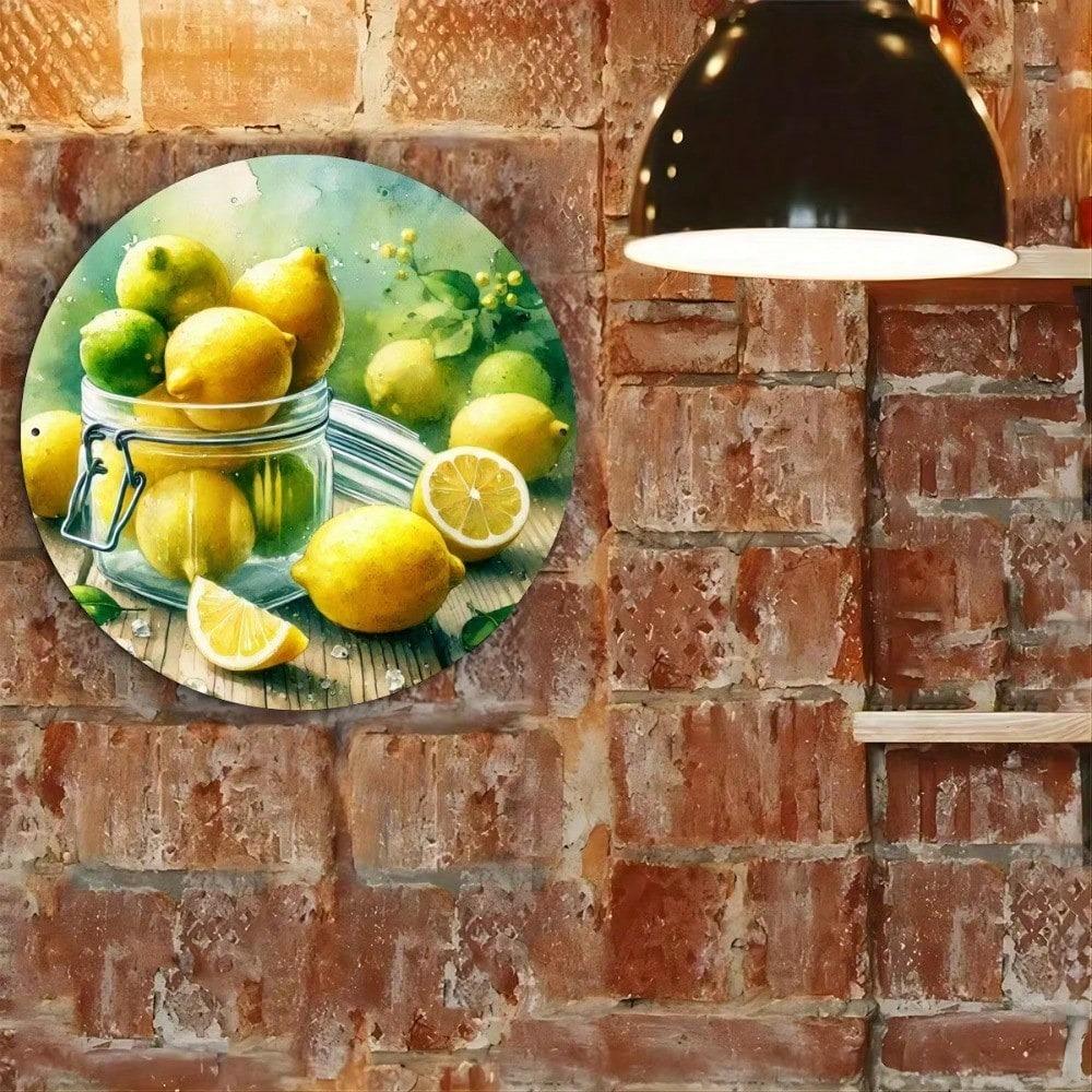 Round Lemon Vase Metal Sign Rust Proof Kitchen Wall Art Decor