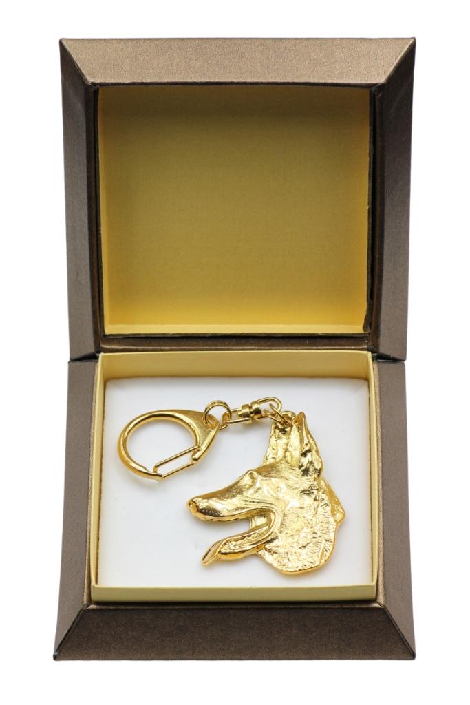 Azawakh, Tuareg Sloughi I - Gilded Key Ring with Dog In Gift Box, Handbag Decoration, Luxury Accessory by Art-Dog Brand
