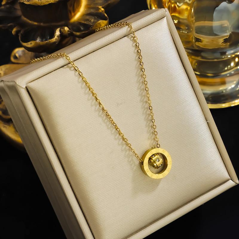 Hot-Selling Rose Gold Double Ring Roman Diamond Short Necklace