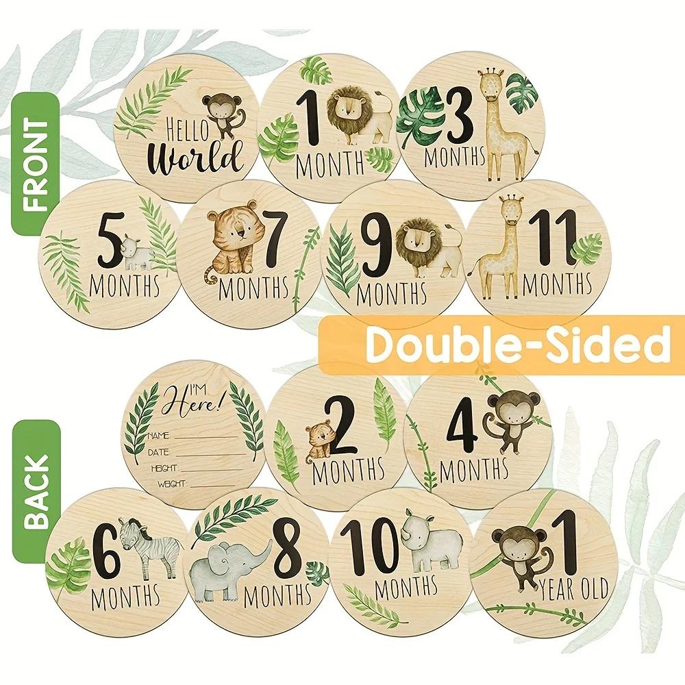 7 PCS Cute Baby Double Sided Wooden Monthly Milestone Cards Pregnancy and Baby Shower Gifts for Newborn Boys and Girls