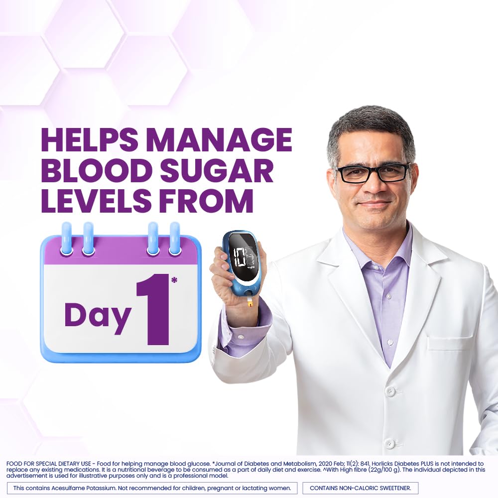 Horlicks Diabetes Plus High Fibre Vanilla Nutritional Powder 1000 G Container For Adults Managing Blood Sugar