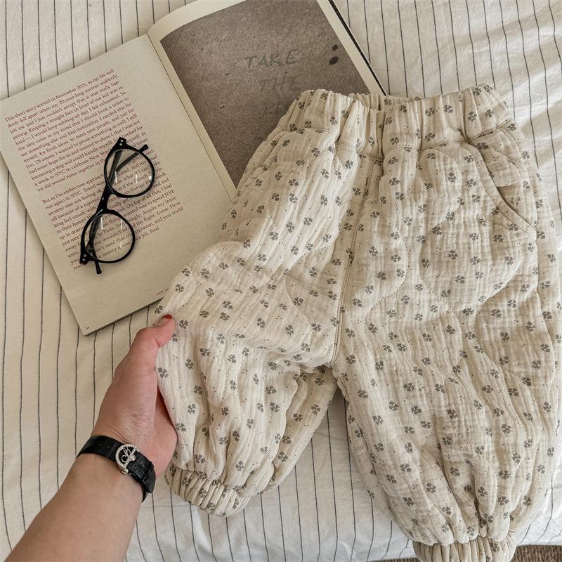 Winter Baby Girls Printed Pants Thicken Warm Cotton-padded Korean Style Children Casual Trousers