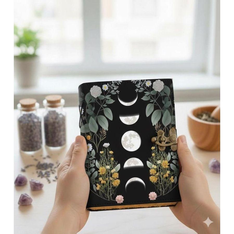 

Moon Phase Leather Journal: Handmade Grimoire, Spell Book, Vintage Deckle Edge Paper 7 x 5 inch / 100 Page
