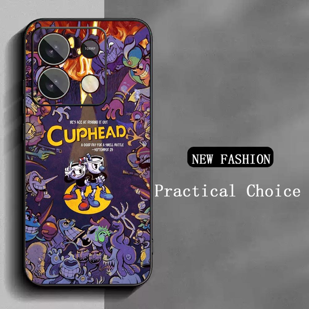 Cute cup-Head classic cartoon pattern Phone Case For Redmi Note 14 13 12 11 Pro Plus S 5G 14C A3 Soft Black Phone Cover