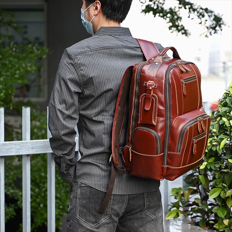 Plecak męski retro ze skóry Crazy Horse - Duża pojemność, torba na laptopa 15", tornister ze skóry bydlęcej licowej.