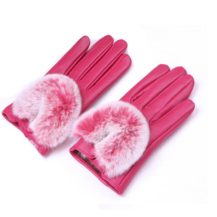 New Women's Sheepskin Warm Gloves Fashionable Otter Rabbit Fur Mouth Korean Style Autumn and Winter Plus Fur Coldproof Gloves