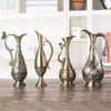 Contemporary Vintage Antique Bronze Metal Vases Geometric Embossed Texture Artistic Decors Flower Arrangement Container