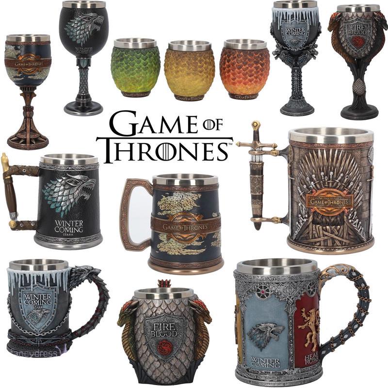 Game of Thrones 3D Carved Stainless Steel Beer Mug and High-Stemmed Glass