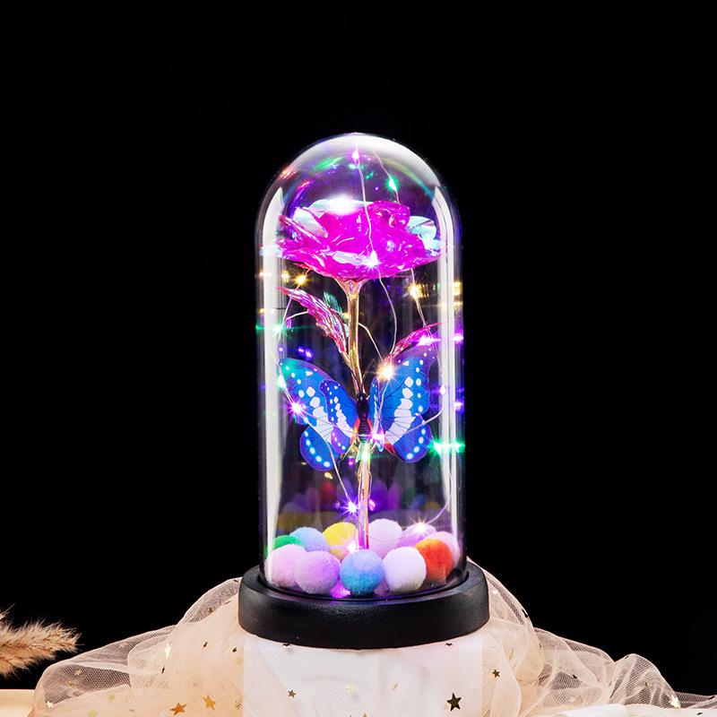 

Glowing Gold Butterfly Eternal Rose Glass Dome Night Light Gift for Christmas, Valentine s Day, Birthday. 11.8*11.8*22.5 cm рожевий червоний колір