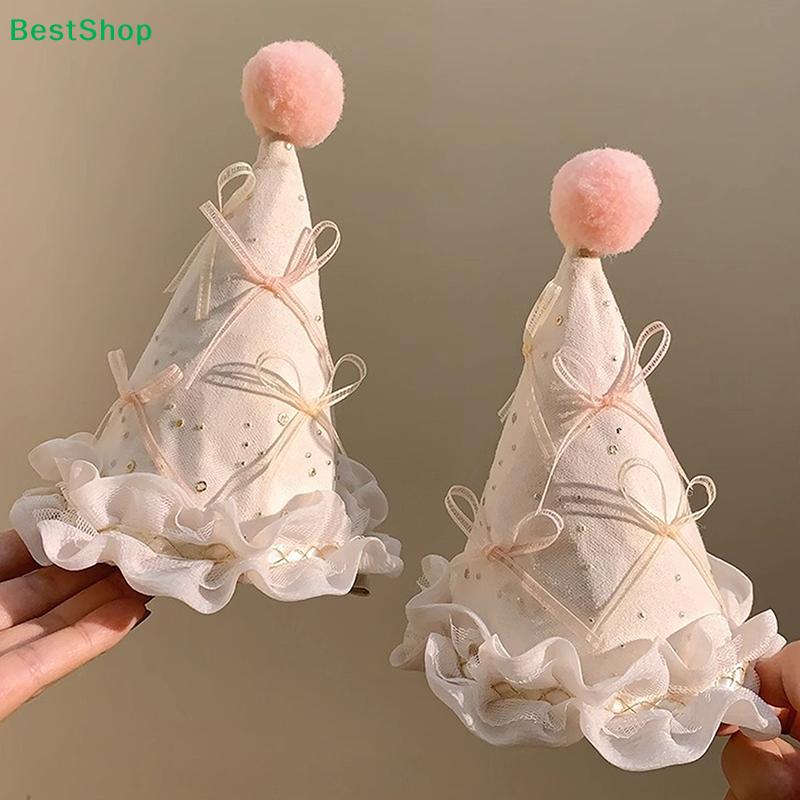 Korean Cute Bow Birthday Hat Hair Clip for Women, Festival Party Cake Hat, Bangs Clip, Photo Hair Accessory Prop