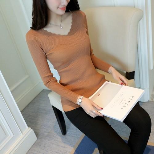 2023 Autumn Long Sleeve Sweater Women Winter Spring Pullover Solid Black White Knitted Sweater Top Wave Cut V-neck Basic Office