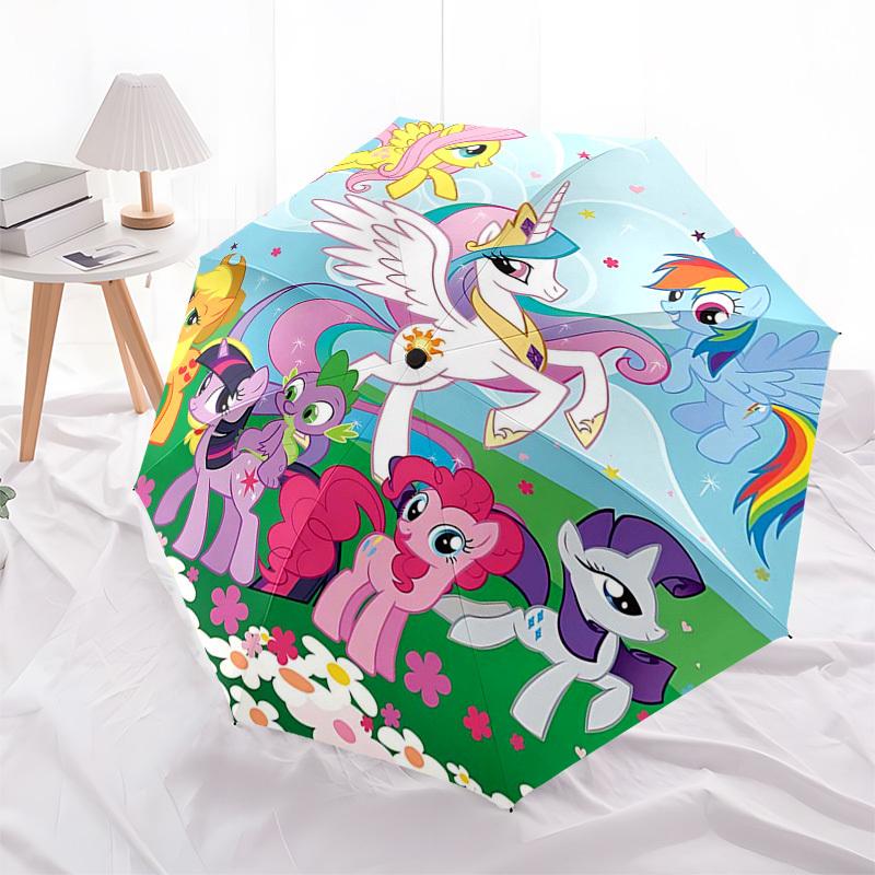 

1pc My Little Pony Automatic Folding Umbrella Portable 3-Fold Design with 8-Bone Iron Frame, Outdoor, Ideal Gift for Fans, Travelers, Daily Use, Festi