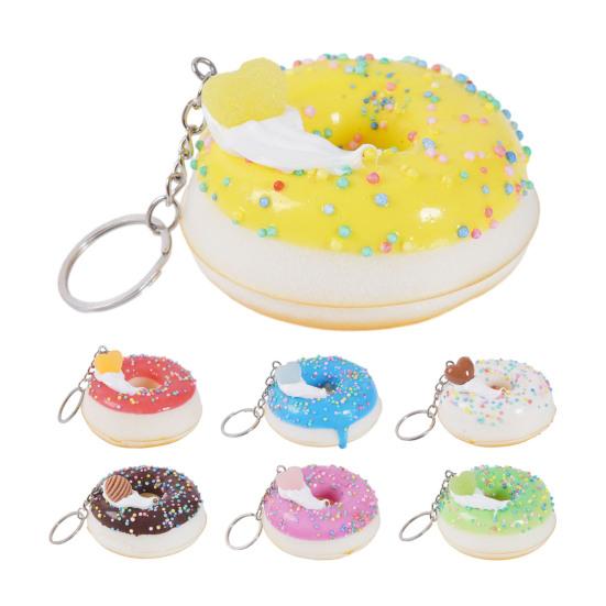 Keychain Pendant Donut Shape Soft Elastic Feel Quick Rebound Squeeze Toy Safe PVC Stress Relief Fidget Toy